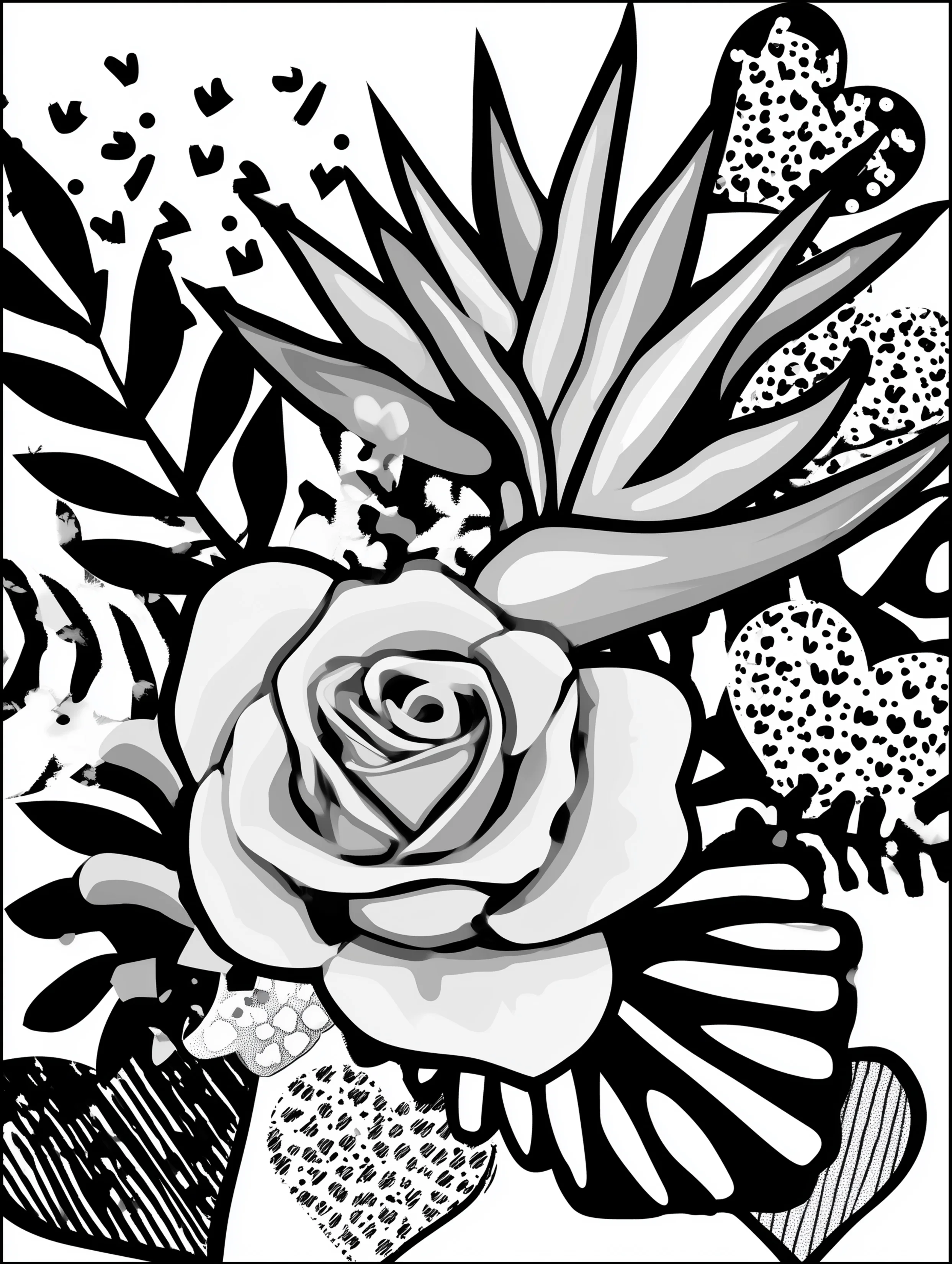 Free printable coloring pages floral featuring a bird of paradise flower and rose